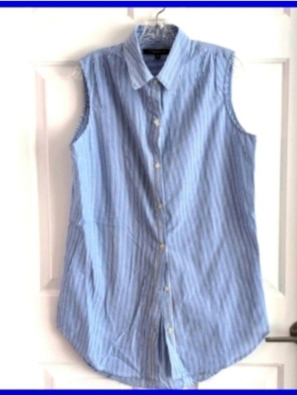 Cotton Sleeveless Blue Pinstripe Button-Up Shirt, Coverup